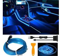 Treyaxy 5M/16.5FT EL Wire Car LED Interior Strip Light, USB Neon Lights with 6mm Sewing Edge, Glowing Electroluminescent (EL) Wire, Ambient Lighting Kit Decorations 5M/16.5FT, Blue
