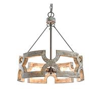 TRFAN Farmhouse Chandelier Light Fixture,Wood Drum Chandeliers Hand-Painted Grey Finish for Dining Living Room Home Bedroom Kitchen Island Entryway-Retro to do Old 50cm Decoration