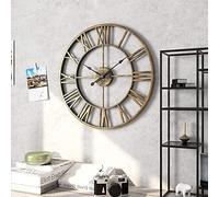 TRFAN Skeleton Metal Roman Vintage Rustic Wall Clock Big Numerals Giant Open Round Face Bronze (60Cm) Decoration