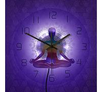 TRFAN Wall Clocks, Rainbow Watercolor Meditation Spiritual Yoga Pose Modern Simple USB LED Lighting Silent Wall Clock Healthy Zen Scale Round Style Battery Non Ticking Wall Watch (Color : With Light)