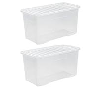 TRG 110L Clear Storage Box With Lid (Set Of 2) Extra Large Heavy Duty Stackable Plastic Storage Container, Clear Storage Box Space Saving Organiser For Home, Garage, Bedroom & Office Use