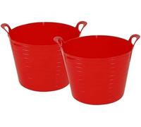 TRG 20L Flexi Tubs Pack Of 2 Heavy Duty Flexible Plastic Buckets With Handles, Garden Storage Tub, Builders Bucket, Multi-Purpose For Home, Garden, DIY, Plastering & Construction - Red
