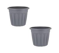 TRG 50Cm Large Round Garden Planters (Set Of 2) - Semi Heavy Duty Recycled Plastic Plant Pots, Weatherproof Indoor & Outdoor Containers With Drainage Guide (40Cm Height) - Upcycle Grey