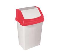 TRG 50L Large White Swing Bin With Red Lid - Heavy Duty Plastic Rubbish Bin For Kitchen, Home, Office & Garden - Swing Top Recycling Waste Bin, Indoor Outdoor Dustbin