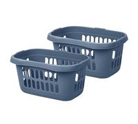 TRG 60L Large Laundry Basket Plastic, Washing Basket With Handles, Durable Clothes Basket, Ventilated Laundry Hamper, Lightweight Storage Basket For Clothes & Laundry, Navy Blue - Pack Of 2