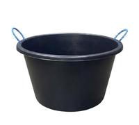 TRG Black 70l Heavy Duty Plastic Rope Bucket With Blue Handles - Multipurpose Mixing, Muck, Cement, Water & Feed Tub For Garden, Builders, Plastering, Animal Feeding & Rubbish Collection (70L)