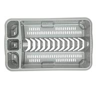 TRG Compact Plastic Dish Drainer & Cutlery Rack (47x27.5x9cm) - Space Saving Draining Board for Plates, Cups, Utensils - Ideal Kitchen Sink Drying Rack (Silver)
