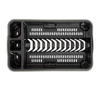 TRG Compact Plastic Dish Drainer & Cutlery Rack (47x27.5x9cm) - Space Saving Draining Board for Plates, Cups, Utensils - Ideal Kitchen Sink Drying Rack (Black)