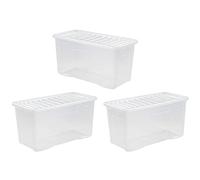 TRG Crystal 3 x 110L Stackable Plastic Storage Boxes with Lids | Ideal for Home, Office, Toys & More | Extra Large Boxes | Made in UK - Clear