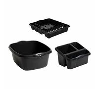 TRG Dish Drainer Rack Set With Washing Up Bowl 39cm, Large Capacity Kitchen Sink Organizer & Sink Tidy, Space Saving Kitchen Accessories For Drying Dishes & Storage Made in UK (Midnight Black)
