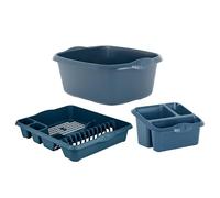 TRG Dish Drainer Rack Set With Washing Up Bowl 39cm, Large Capacity Kitchen Sink Organizer & Sink Tidy, Space Saving Kitchen Accessories For Drying Dishes & Storage Made in UK (Navy Blue)