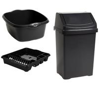 TRG Kitchen Essentials Bundle With 50L Swing Bin, Dish Drainer & 39cm Bowl,