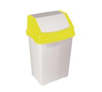 TRG Large 50L Plastic Swing Bin White Body With Yellow Swing Lid - Strong Recycle Waste Dustbin For Kitchen, Home, Office, Garden - Heavy Duty Trash Bin For Everyday Use