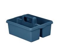 TRG Navy Multi-Purpose Cleaning Caddy with Handle - 2-Section Rectangular Storage Organiser for Kitchen, Garden, Garage & Bathroom - Large Portable Utility Carry Basket