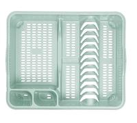 TRG Plastic Dish Drainer with Utensil Holder & Draining Board | Large Dish Drying Rack for Plates & Cutlery | Kitchen Sink Organizer for Countertop (46.5x38x9 cm) (Silver Sage)