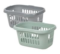TRG Set of 2 Large 60L Laundry Baskets - Durable Plastic Washing Bins With Handles, Clothes Hampers For Bedding, Towels & Home Storage, Ideal For Utility Room & Bathroom (Silver & Silver Sage)