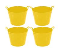 TRG Set Of 4 - 20L Flexi Tubs Heavy Duty Flexible Plastic Buckets With Handles, Garden Storage Tub, Builders Bucket, Multi-Purpose For Home, Garden, DIY, Plastering & Construction - (Yellow)