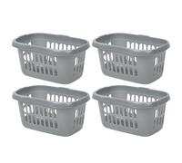 TRG (Set Of 4) - 60L Large Laundry Basket Plastic Linen Storage Bin Washing Basket With Handles Durable Hipster Basket Laundry Hamper Lightweight Storage For Laundry | Silver