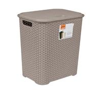TRG Small Drop-All 45L Stylish Plastic Rattan Knit Design Laundry Basket with Lid | Spacious Corner Fit Wash Hamper Bin & Storage for Clothes in Bathroom, Bedroom or Laundry Room - (MIRROR GREY)