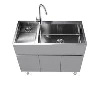TRGCJGH Laundry Sink Cabinet with Washboard, Stainless Steel Laundry Sink, Stand Sink Vanity for Laundry Room, Garage, Garden and Bathroom(90x48cm/35.4x18.8in,with Left Washboard)