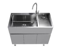TRGCJGH Laundry Sink Cabinet with Washboard, Stainless Steel Laundry Sink, Stand Sink Vanity for Laundry Room, Garage, Garden and Bathroom(90x48cm/35.4x18.8in,with Right Washboard)