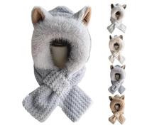 TRgqify-KM Cute 2 in 1 Hat and Scarf, Integrated Ear Protection Windproof Cap Scarfs Set, Women Winter Warm Hast Ears Guard Sets(Grey)