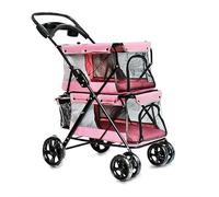 TRgqify-KM Double Layer Pet Stroller Foldable Small Medium Sized Dog Cat Trolley Portable Pet Strollers For Pet Travel Dual Pet Stroller For 2 Small Dogs Or Cats Ventilated And Portable Design(Brown)