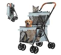 TRgqify-KM Double Layer Pet Stroller Foldable Small Medium Sized Dog Cat Trolley Portable Pet Strollers For Pet Travel Dual Pet Stroller For 2 Small Dogs Or Cats Ventilated And Portable Design(Blue)
