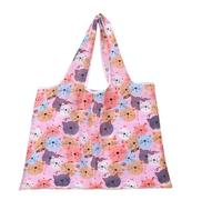 TRgqify-KM Reusable Grocery Bags Large Washable Shopping Bags Foldable Environment-Friendly Nylon Heavy-Duty Pocket Handbags(Pink Cat)