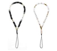 TRHDFW 2PCS Phone Charm Strap Beaded Phone Lanyard LOVE Letter Phone Wrist Strap Soft Pottery Mobile Phone Bracelet Anti-Lost Chain Hand Lanyard Black & White