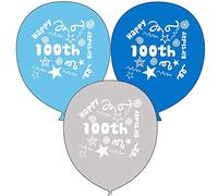 Tri 12 x 12 Birthday Glitz Pearlised Balloons Age 100th (Blue Mix)