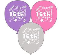 Tri 12 x 12 Birthday Glitz Pearlised Balloons Age 16th (Pink Mix)