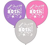 Tri 12 x 12 Birthday Glitz Pearlised Balloons Age 80th (Pink Mix)