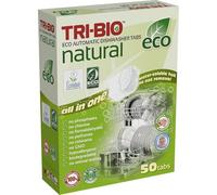 TRI-BIO Natural Eco Friendly Dishwasher Detergent Tablets, Plant-Based and Biodegradable, Vegan and Cruelty-Free, No Odor, Plastic-free, Septic Safe, 50 Tabs