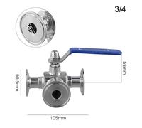 Tri Clamp Sanitary Ball Valve, 3-Way Ball 200 * 130 * 70 mm Stainless Steel Tri Clamp with a T Port and fine engineering projects a and leak-free connection (A)