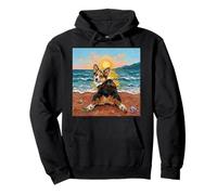 Tri Color Corgi Sploot on a Sunny Summer Beach Funny Artwork Pullover Hoodie