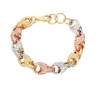 Tri Color XL 15MM 3D Tulip Bracelet 18K Real Gold, Silver & Rose Gold Plating with Luxury Finish and Detailing Elegant Tulip (Bracelet Length: 8-9 Inches, Width: 15MM) - Bling King London