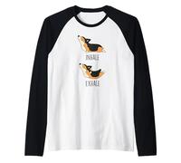 Tri Colored Corgi Exercise Funny Pose Raglan Baseball Tee