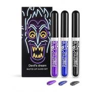 Tri-Colour Halloween Metallic Glitter Liquid Lipstick Set,Purple Blue Black | Build Witchy, Gothic or Vampire Lips with Cool-Toned Sparkle from Subtle Dark Glam to Bold Statement Makeup