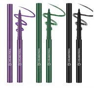 Tri-Colour Retractable Matte Eyeliner Pencils Set - Waterproof, Long-Lasting & Smudge-Proof Fine Tip for Precise Lines, Rich Black, Forest Green & Deep Purple Shades for Everyday Makeup