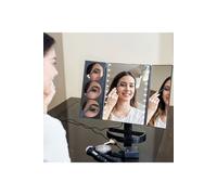 Tri-Fold Black Makeup Mirror with LED Lights SHEONLY Black One Size