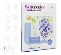Tri-fold Brochure Watercolor Workbooks, Flowers Watercolour Workbook with Coloring Cards & Paint Brush, 8 Patterns Watercolour Workbooks Art & Crafts Painting Supplies Gifts for Beginners Adults Kids