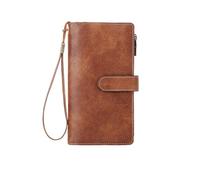 Tri-fold Long Wallet Retro Multi-Functional Women's Solid Color Portable Large Capacity Clutch Bag(Brown)