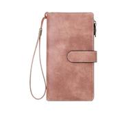 Tri-fold Long Wallet Retro Multi-Functional Women's Solid Color Portable Large Capacity Clutch Bag(Pink)