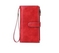 Tri-fold Long Wallet Retro Multi-Functional Women's Solid Color Portable Large Capacity Clutch Bag(Red)