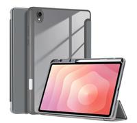 Tri-Fold Magnetic Stand Smart Case Suitable For Samsung Galaxy Tab S11 11inch 2025 With Pen Holder Acrylic Clear Back Cover(Gray)
