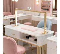 Tri-fold Nail Tech Lamp for Desk, Lash Arc Light, LED Manicure Light with Phone Stand, 34.84", 3000K-6000K, Adjustable Makeup Desk Lamp for Manicure Lash Extension Tattoo Beauty(Gold)