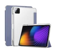 Tri-fold Smart Case Suitable For Xiaomi Pad 7/Pad 7 Pro 11.2inch 2024 Clear Soft TPU Back Shell With Pen Holder Stand Cover(Lavender,Pad 7 Pro 11.2inch)