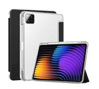 Tri-fold Smart Case Suitable For Xiaomi Pad 7/Pad 7 Pro 11.2inch 2024 Clear Soft TPU Back Shell With Pen Holder Stand Cover(Black,Pad 7 Pro 11.2inch)