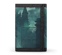 Tri-Fold Wallet with 8 Card Slots & Key Ring, Durable Polyester Money Clip Compact Ghost in The Castle Wallet for Men & Women